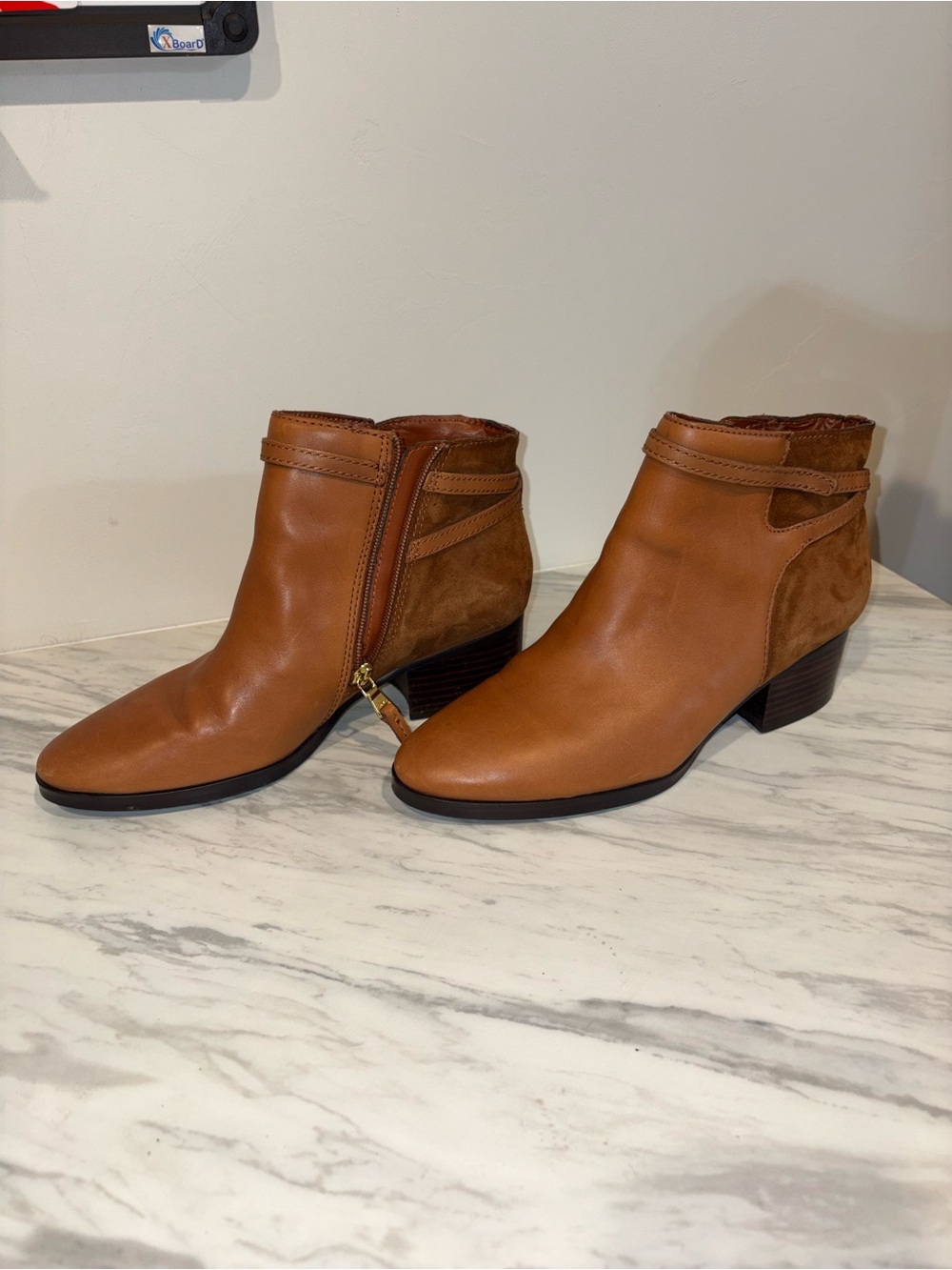 Ralph Lauren Cognac Leather & Suede Ankle Booties